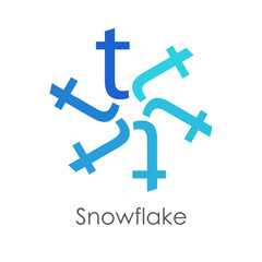 Logotipo inicial letra t como copo de nieve en color azul