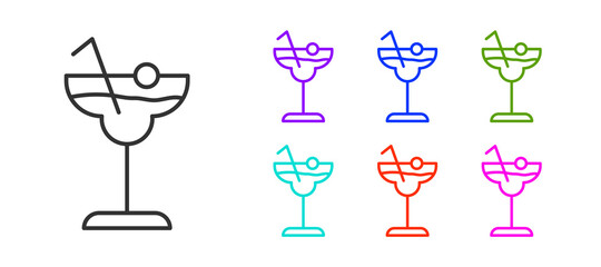 Black line Cocktail and alcohol drink icon isolated on white background. Set icons colorful. Vector.