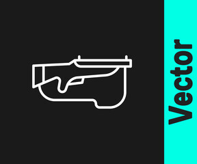 White line Biathlon rifle icon isolated on black background. Ski gun. Vector.