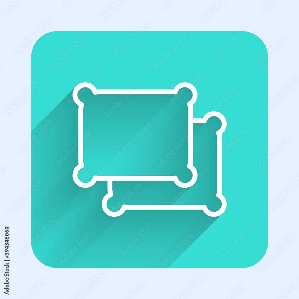 Poster white line rectangular pillow icon isolated with long shadow. cushion sign. green square button. vec