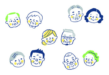 シニアカップルの顔　5組
