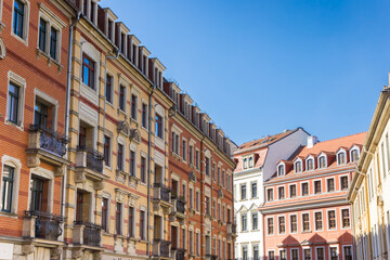 Fototapeta na wymiar Colorful historic houses in the Neustadt neighbourhood of Dresden, Germany