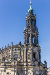 Fototapeta na wymiar Tower of the catholic Hofkirche church in Dresden, Germany