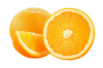 Orange fruit with orange slices on white background full depth of field.