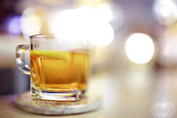 English tea in a cafe / cup and kettle with five o'clock tea
