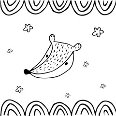 
cute scandi doodle style fox face, black and white vector minimalistic illustration for kids design