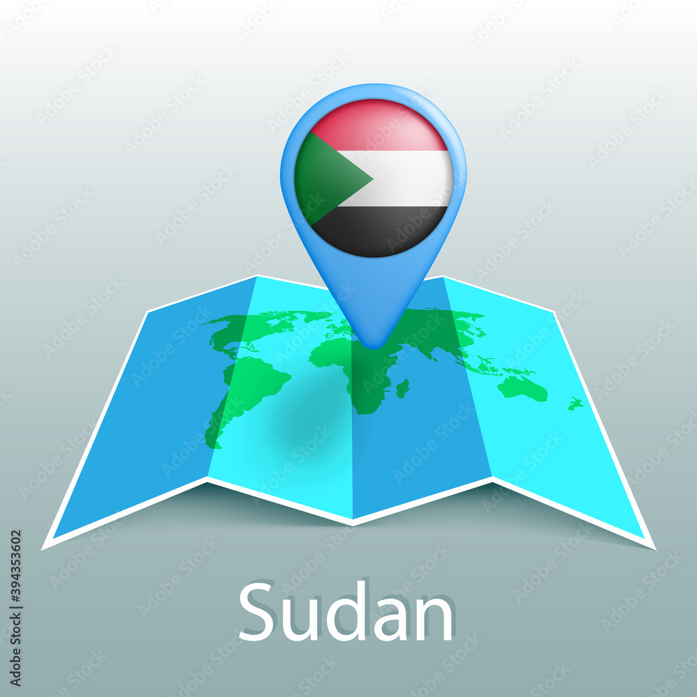 Poster Sudan flag world map in pin with name of country