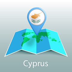 Cyprus flag world map in pin with name of country