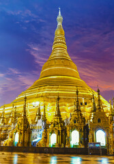Shwedagon Pagoda in Yangon in Myanmar and beautiful sunset