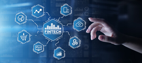 Fintech Financial technology Cryptocurrency investment and digital money. Business concept on virtual screen.