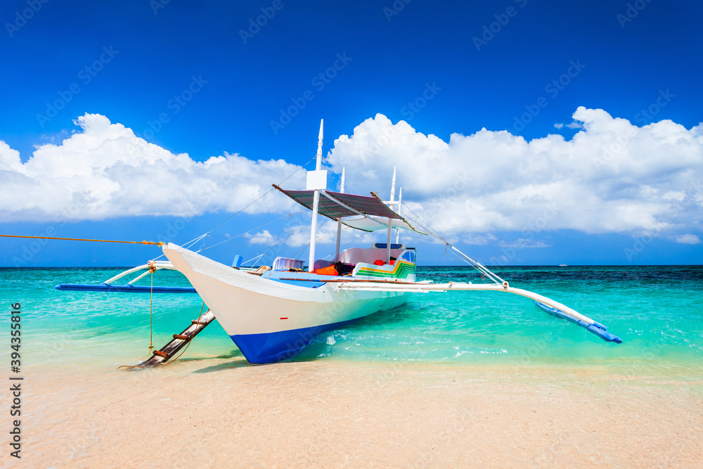 Sticker Boat at Boracay island beach, Philiphines