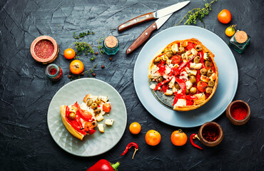 Cheesecake with peppers and olives.