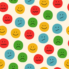 Colorful emotions seamless pattern. Vector smile icon seamless pattern. Funny vector illustration. Design for fabric, wallpaper or wrap paper.