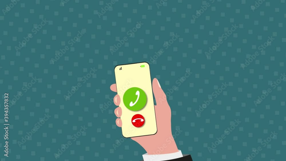 Poster ringing smartphone animation in flat design style on colored background. vibrating mobile phone with
