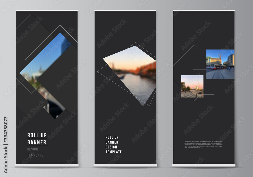 Aufkleber vector layout of roll up mockup design templates with geometric simple shapes, lines and photo place