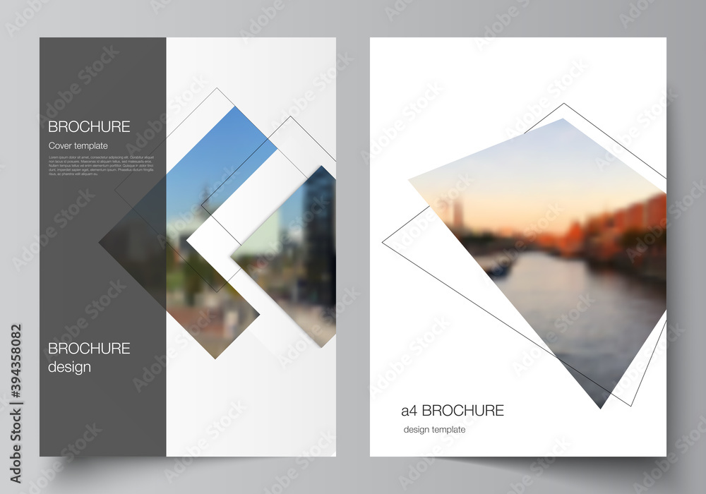 Poster vector layout of a4 format cover mockups design templates with geometric simple shapes, lines and ph