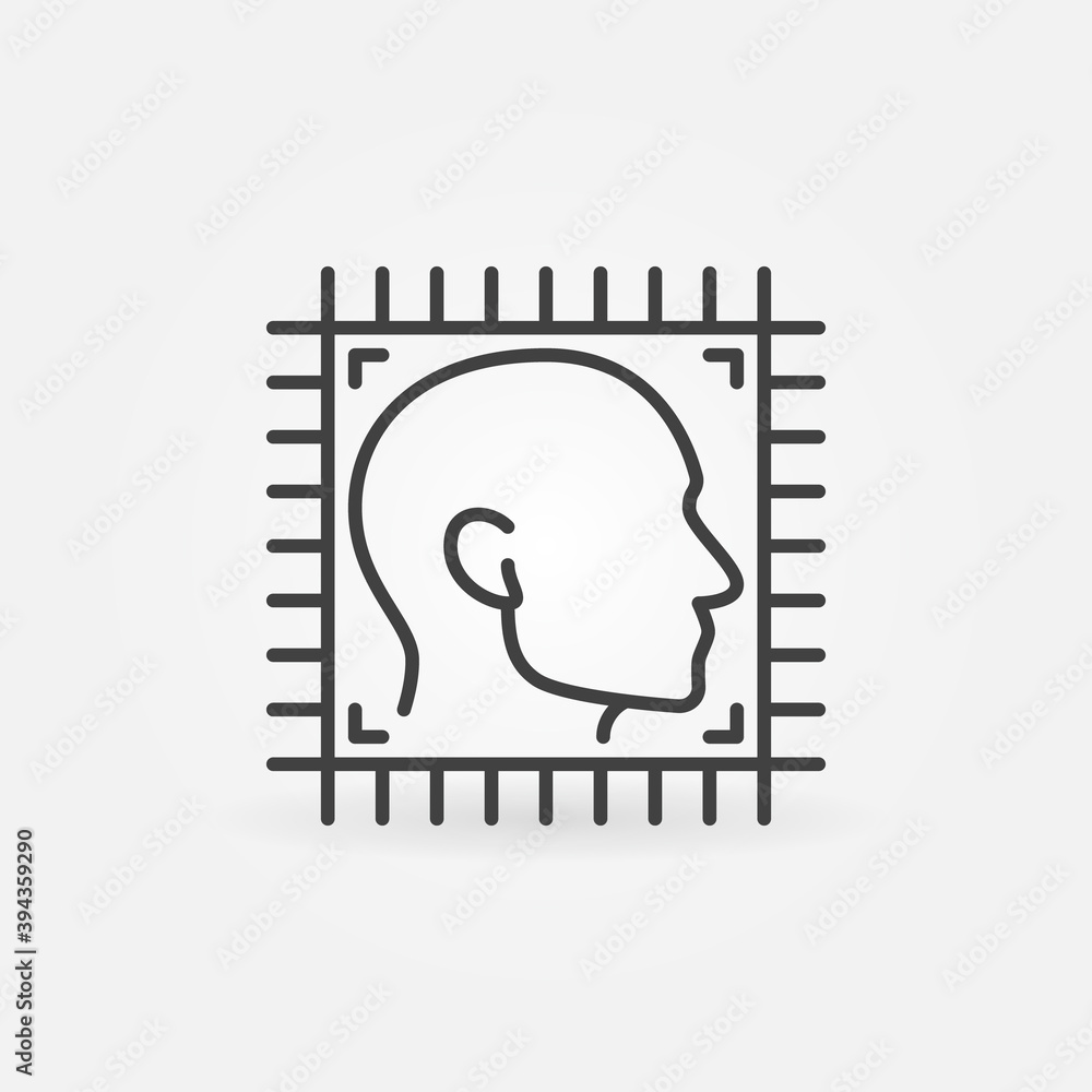 Poster processor or chip with human head vector thin line concept icon or design element