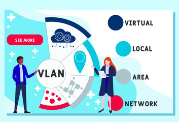 Vector website design template . VLAN - Virtual Local Area Network  acronym, business   concept. illustration for website banner, marketing materials, business presentation, online advertising.