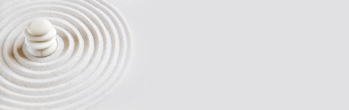 Zen japanese garden background. Horizontal banner