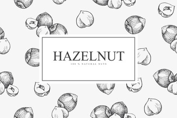 Card with hazelnuts. Vector illustration background with hand drawn sketch.