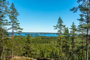 Obraz premium Beautiful nature view from a mountain across a lake in Sweden