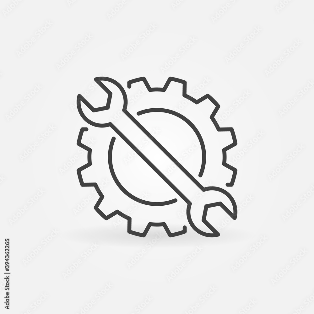 Poster gear with wrench outline icon. vector settings concept line symbol or design element