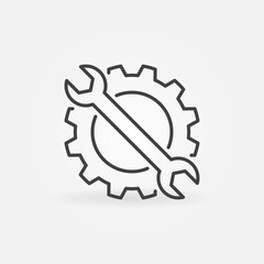 Gear with Wrench outline icon. Vector Settings concept line symbol or design element