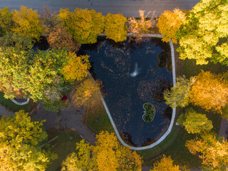 Small pond in autumn view from the drone © Jacek