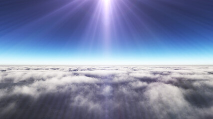 Above clouds sun ray, 3d rendering