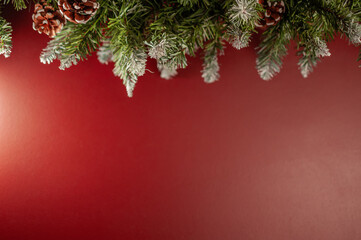 Christmas garland on a red wall background
