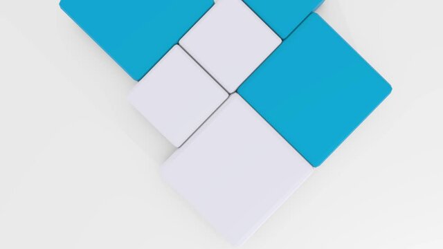 3d animation, white and blue cubes with elasticity effect on white background	
