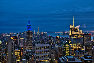 New York City / Manhattan cityscape at night scenic (Aerial View)