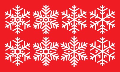 winter snowflake vector illustration silhouette icon set isolated on red color background. Great for cards, web, happy, printing, templates, books, etc.