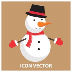 Vector illustration of a snowman with hat and scarf isolated on a color background. good for cards, banners, web, happy, etc.