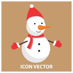 Vector illustration of a snowman with hat and scarf isolated on a color background. good for cards, banners, web, happy, etc.