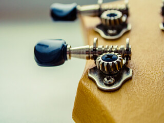 Ukulele. Musical instrument. Soundboard and tuners.