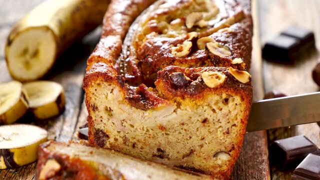 cutting banana bread- loaf bread