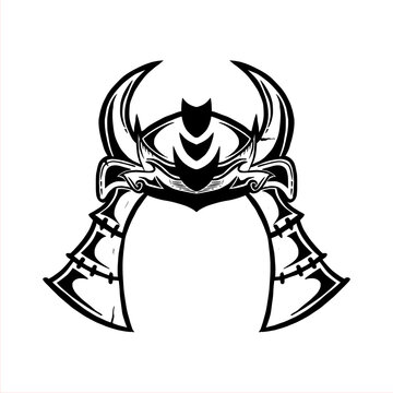 recommend clip art: hand drawn sketch of a samurai helmet with horns version.