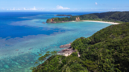 Fototapeta na wymiar サンゴ礁が美しいビーチと海岸線の航空写真