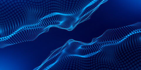 Abstract blue digital wave technology network background. 3D rendered illustration