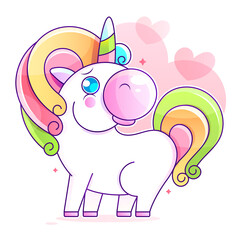 Cute comic unicorn Vector Illustration On White Background