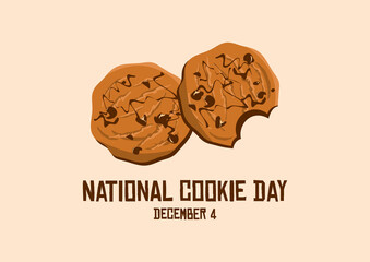 National Cookie Day vector. Delicious chocolate chip cookie vector. Bitten chocolate Cookies icon vector. Biscuit with chocolate icing icon vector. Cookie Day Poster, December 4. Important day