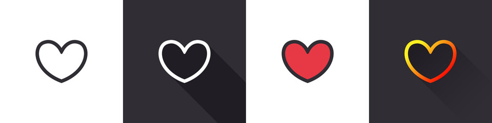 Heart icons. Variation linear icons of heart. Symbol of Love and Valentine's Day. Social love heart icon. Vector illustration