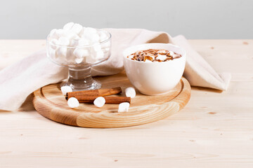 tasty sweet hot chocolate in a cup and mini marshmallows