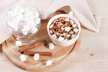 tasty sweet hot chocolate in a cup and mini marshmallows