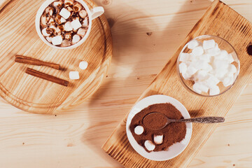 tasty sweet hot chocolate in a cup and mini marshmallows