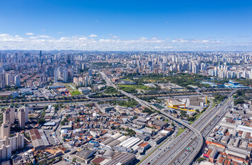Fototapeta na wymiar Presidente Dutra Highway in connection with Marginal Tiete, Sao Paulo, Brazil, seen from above
