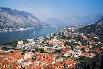 Naklejka na ściany i meble View of the Kotor and Kotor Bay from the mountain fortress, Montenegro