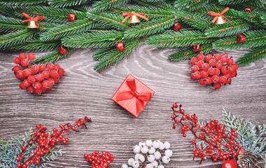 Christmas composition. Flat lay. Copy space. Banner backdrop