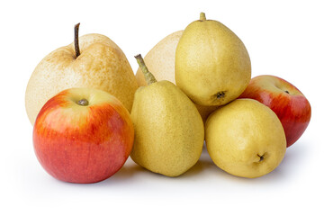 Apple, Shandong Pear and Chinese pear isolated on white background with clipping path.
